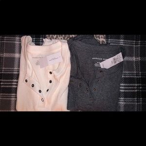 2 AEO Ribbed Lettuce Edge Tees